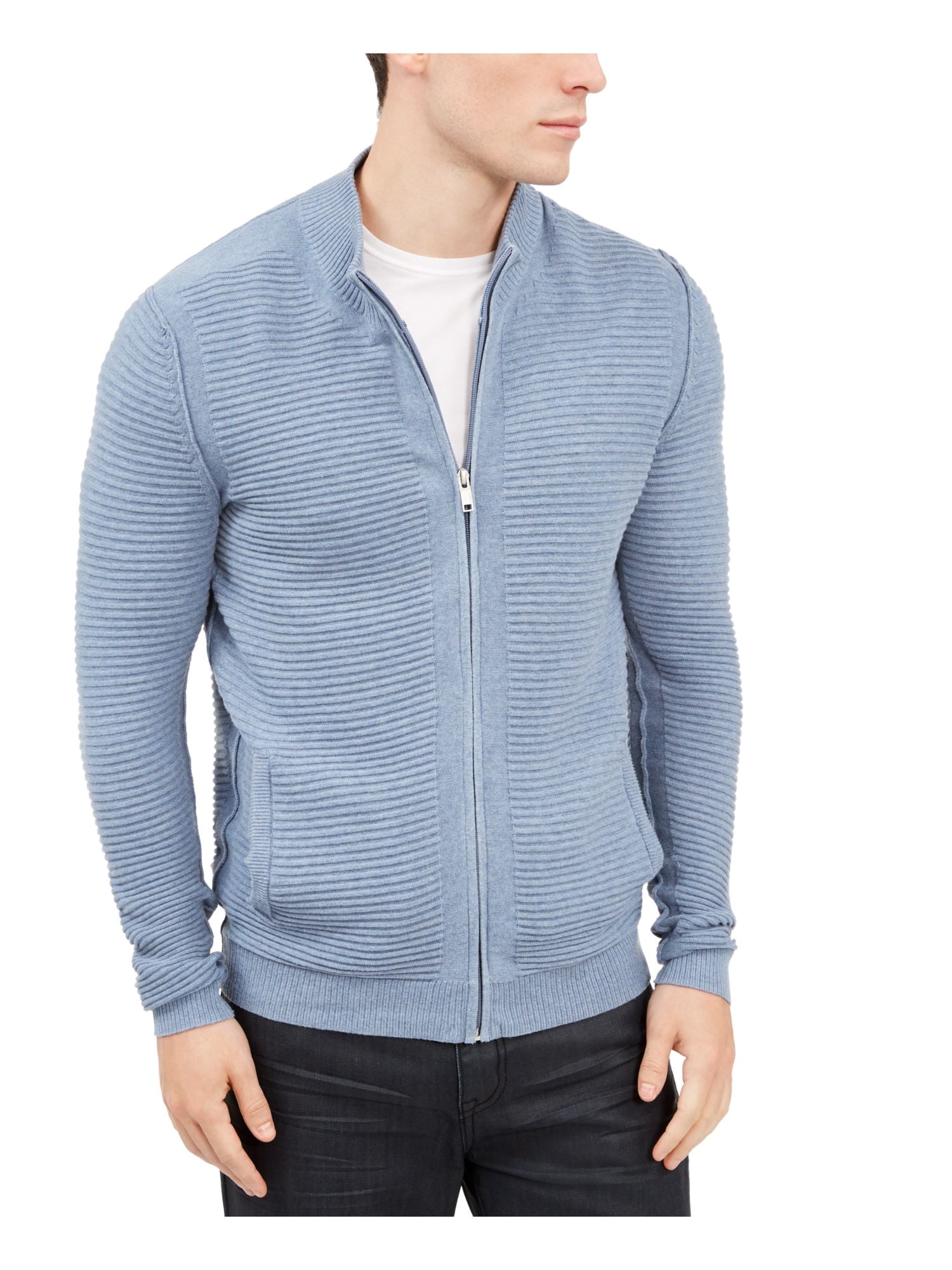 Alfani Mens Cotton Pleated Full Zip Sweater Walmart