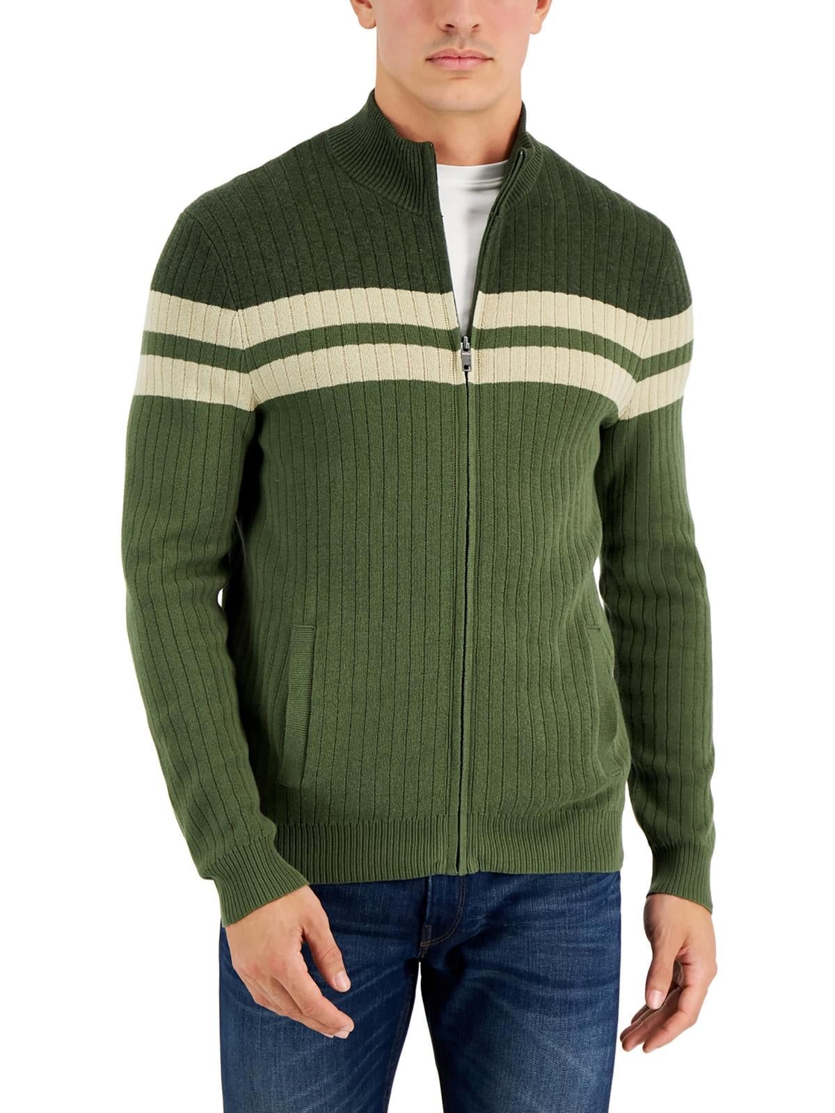 Alfani Mens Cotton Ribbed Full Zip Sweater Walmart