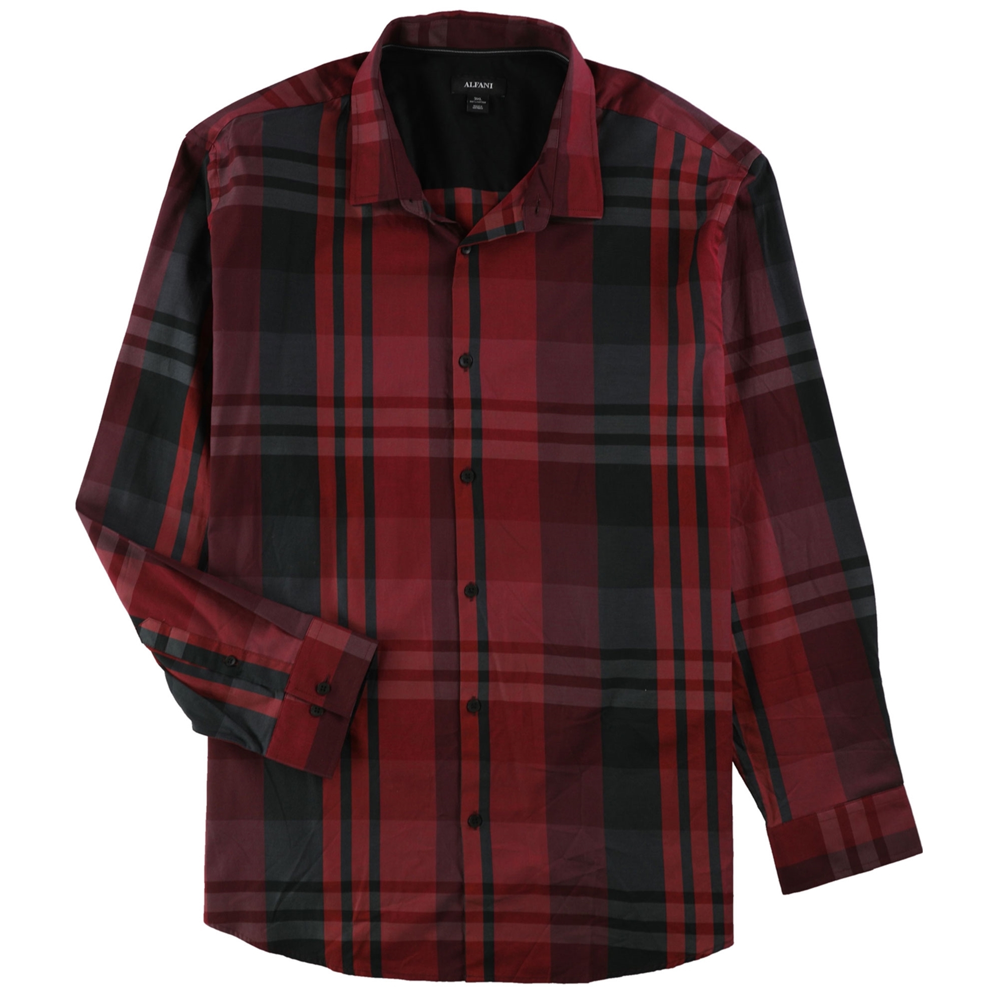 Alfani Mens Derby Plaid LS Button Up Shirt, Red, Large