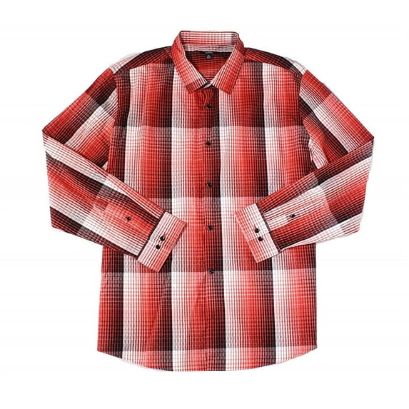 Alfani Mens Diamond Plaid Button Up Shirt, Red, XX-Large
