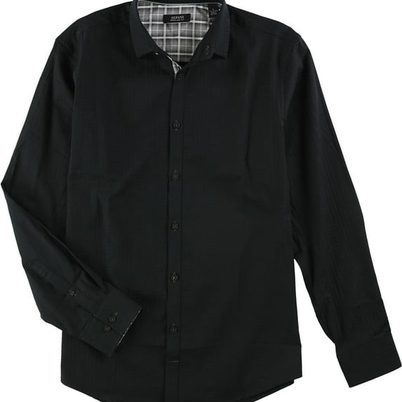 Alfani Mens Durocher Textured Button Up Shirt, Black, Small