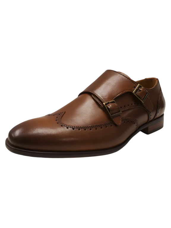 Mens Eli Wingtip Monk Strap Loafers Leather Tan 8M