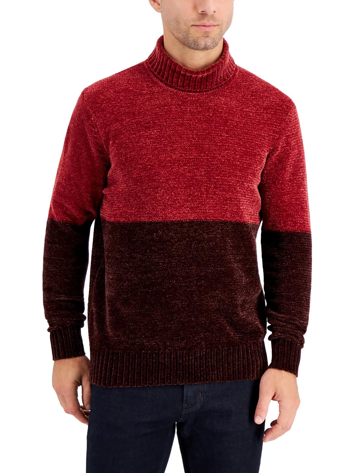 Black And Red Color Block Turtleneck Sweater