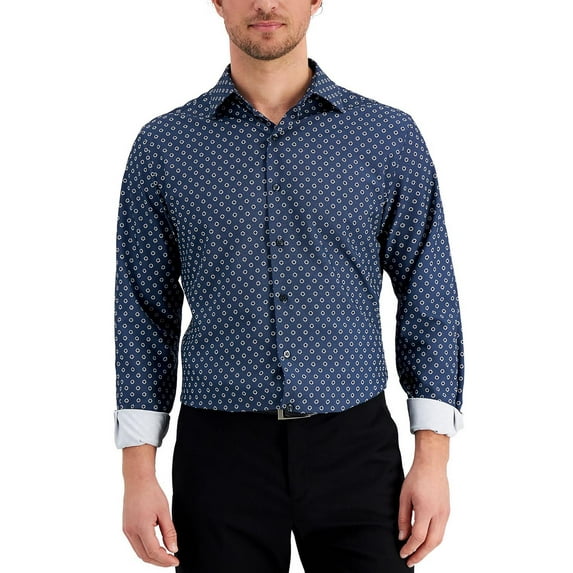 Alfani Mens Geo Print Slim Fit Button-Down Shirt