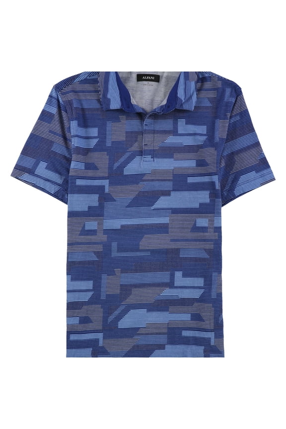 Mens Geometric Polo Shirt, Blue, Small