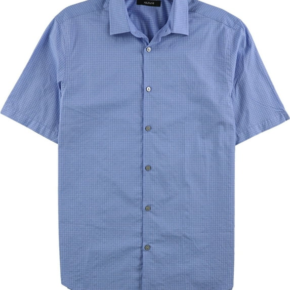 Alfani Mens Grid Button Up Shirt, Blue, Small