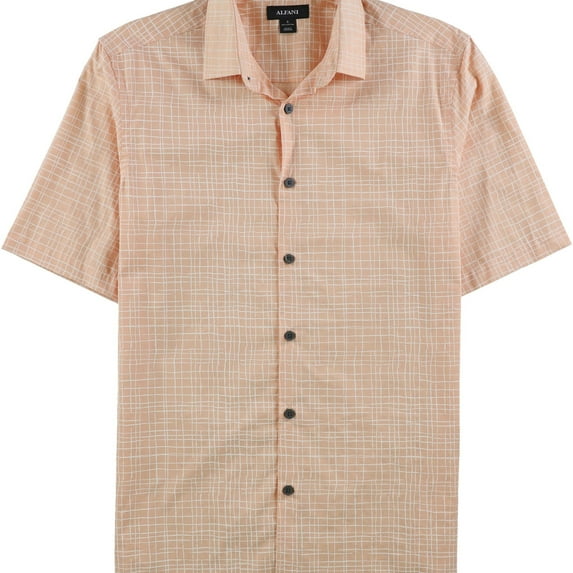 Alfani Mens Grid Button Up Shirt, Orange, Small