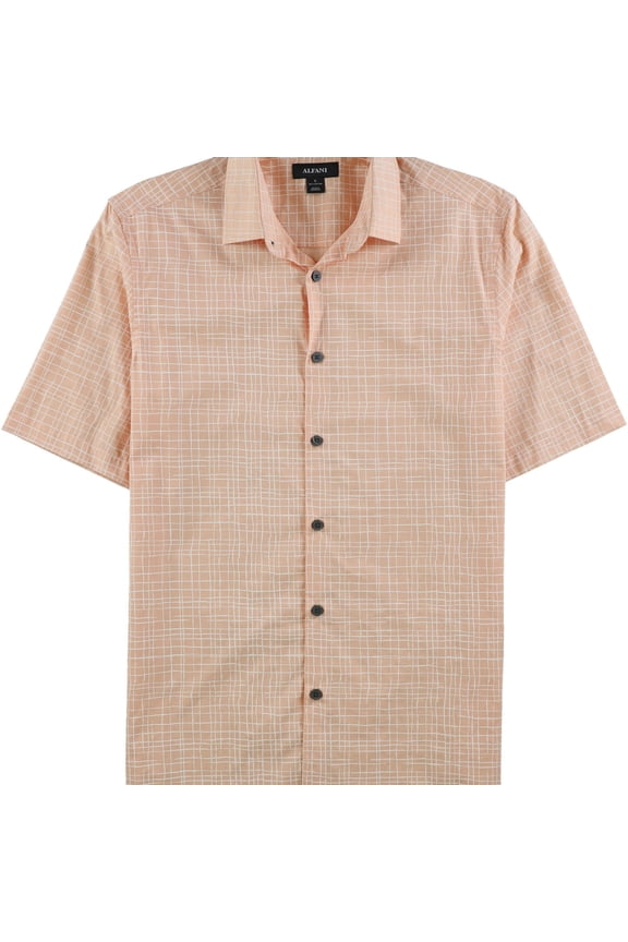 Mens Grid Button Up Shirt, Orange, Small