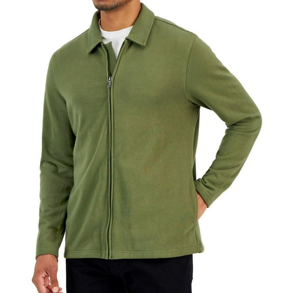 Alfani Mens Knitwear Harrington Zip Field Jacket, Green, Small