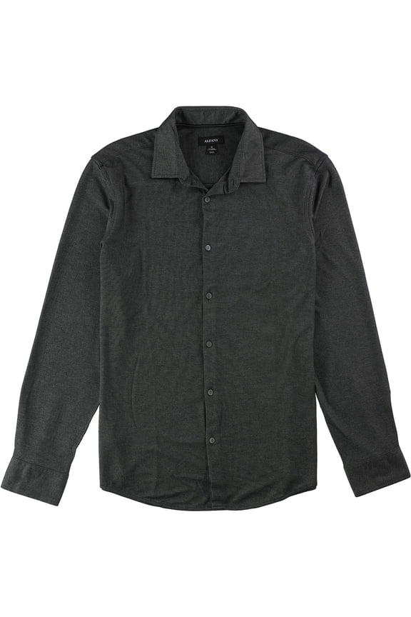 Mens Heathered Stretch Button Up Shirt, Grey, Medium