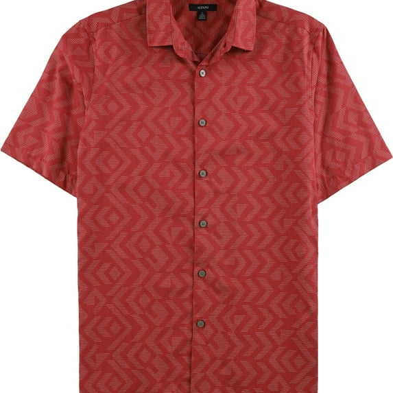 Alfani Mens Jacquard Button Up Shirt, Red, Small