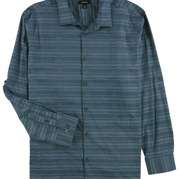 Alfani Mens James Striped Button Up Shirt, Green, Small