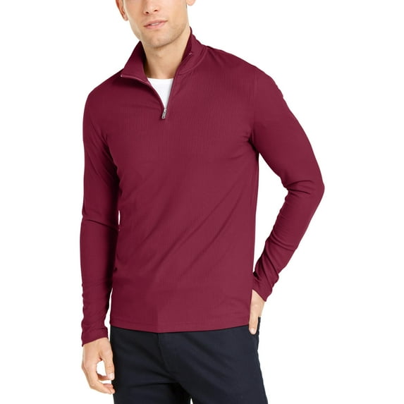 Alfani Men's Lightweight Ribbed Quarter-Zip Pullover Red Size Large