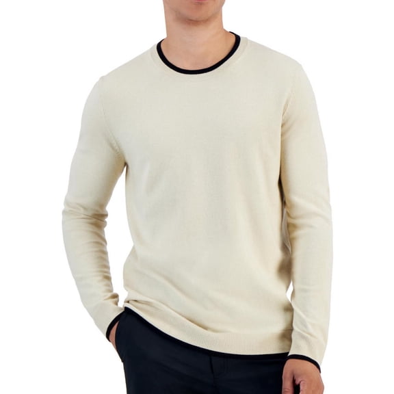Alfani Mens Contrast Edge Pullover Sweater, Beige, XX-Large