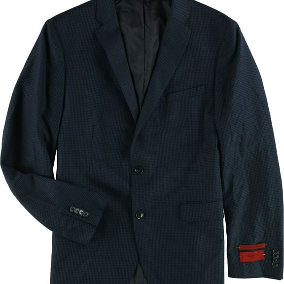 Alfani Mens Mini-Grid Two Button Blazer Jacket, Blue, 38 Regular