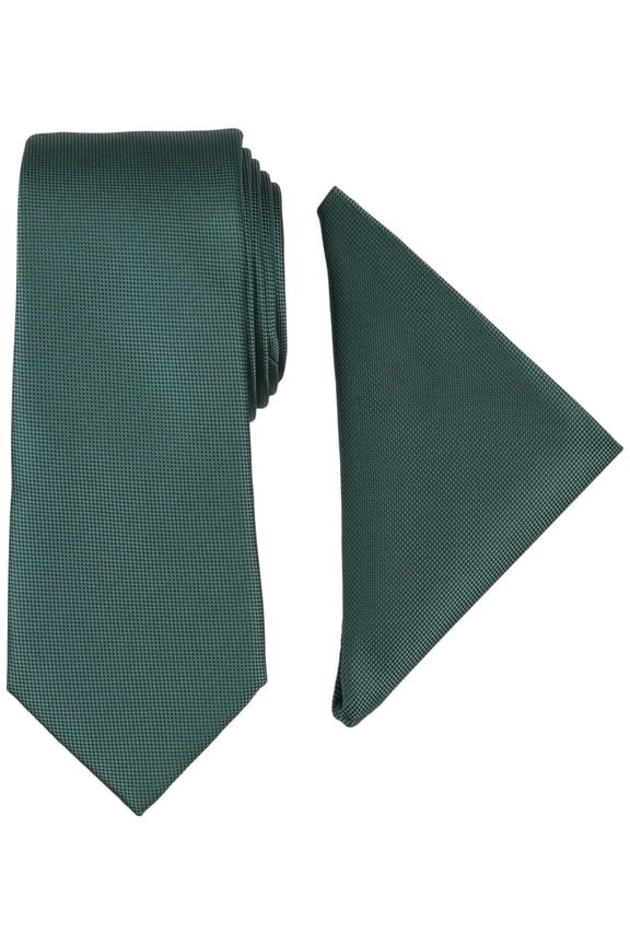 Mens Modern Textured Tie Pocket Square Set Hunter Green