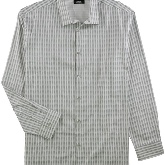 Alfani Mens Monty Herringbone Button Up Shirt, White, XX-Large