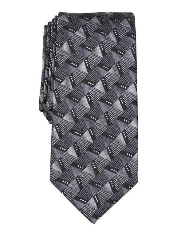 Mens Necktie Barkis Geo Print Charcoal Tie