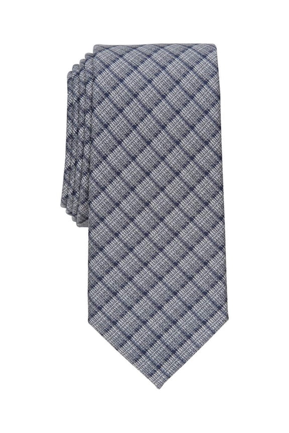 Mens Necktie Gino Plaid Slim Tie Grey One Size