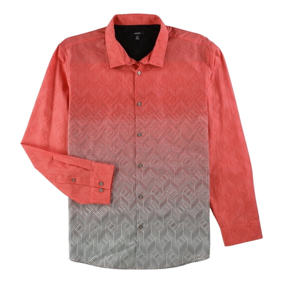 Alfani Mens Ombre Chevron Button Up Shirt, Red, XX-Large