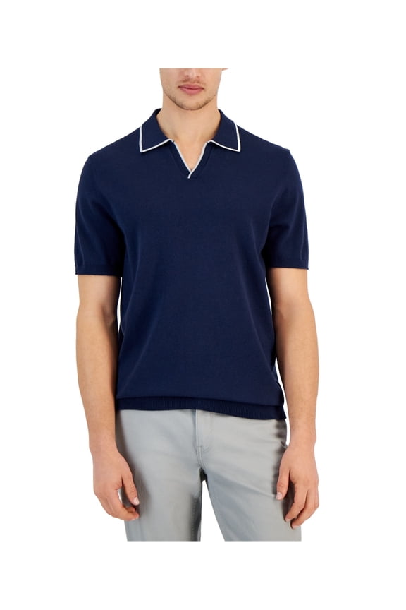 Mens Open Collar Short Sleeve Polo Shirt Small Blue