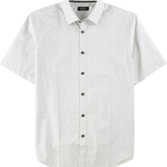 Alfani Mens Patterned SS Button Up Shirt, White, Small