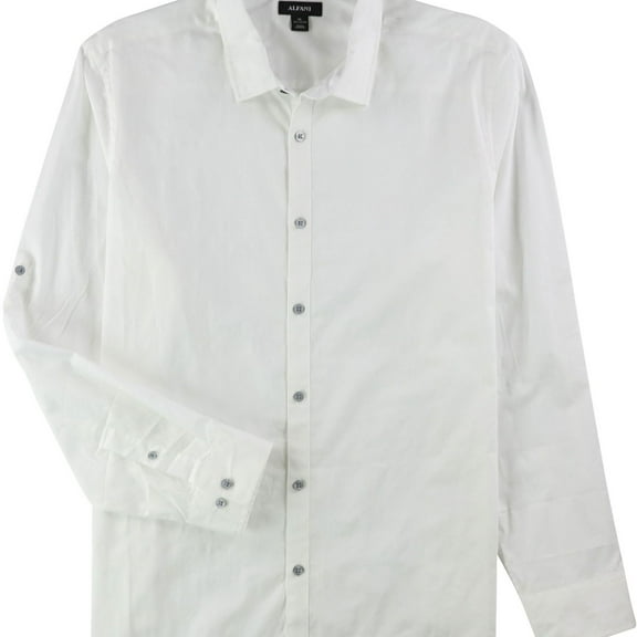 Alfani Mens Plaid Button Up Shirt, White, X-Large