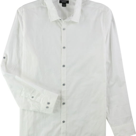 Alfani Mens Plaid Button Up Shirt, White, X-Large
