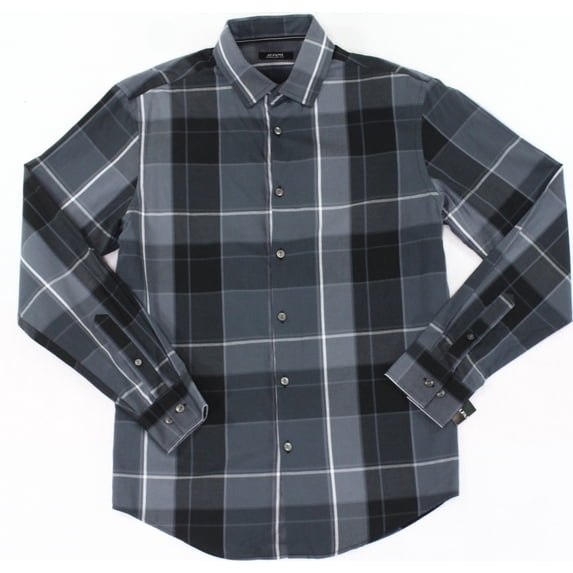 Alfani NEW Boulder Gray Mens Size Small S Plaid Button Down Shirt