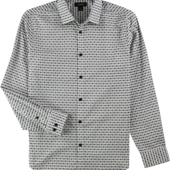 Alfani Mens Plaid-Print Button Up Shirt, White, Small