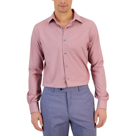 Alfani Mens Slim fit Dress Shirt XL 17-17.5 36-37 Rose Red Argyle/Diamond