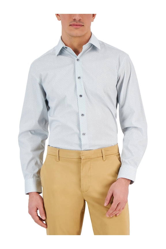 Mens Printed Stretch Button-Down Shirt