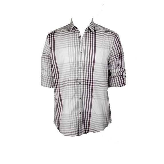 Alfani Mens Purple White Plaid Shirt S