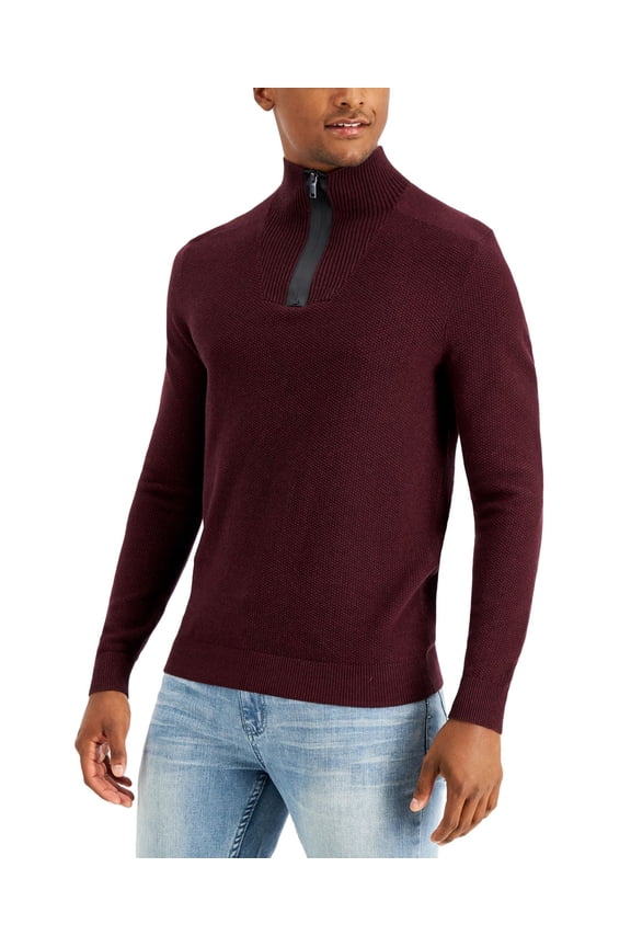 Mens Quarter-Zip Sweaters, Red Plum, Small