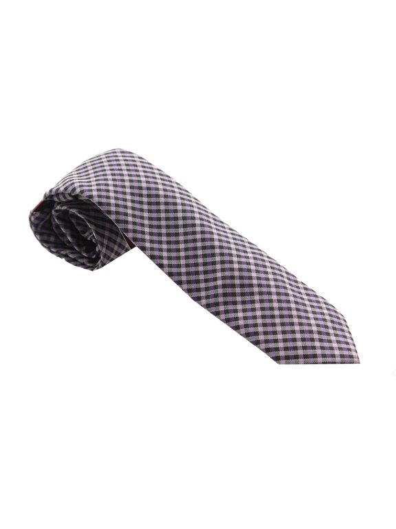 Mens Red Purple Mini-Gingham Skinny Tie OS