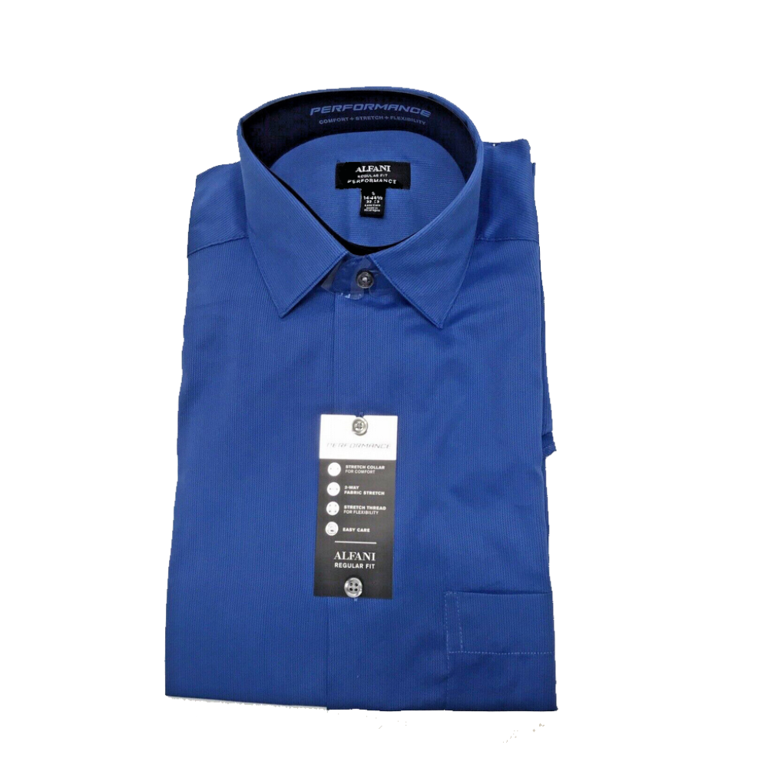 Alfani Mens Regular Fit Performance dress shirt 14-14.5-32/33/MD Blue -  Walmart.com