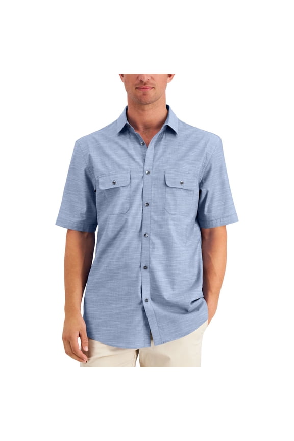 Mens Regular fit Short Sleeve Button-Up Shirt Small Light Blue