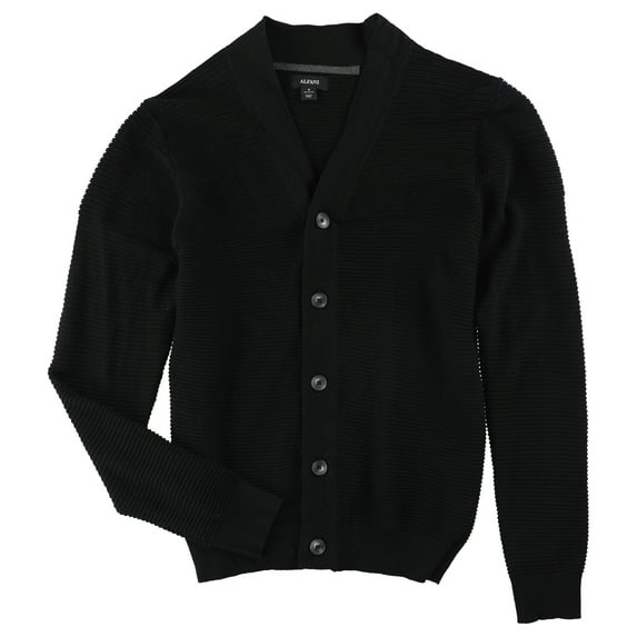 Alfani Mens Ribbed Cardigan Sweater, Black, Small