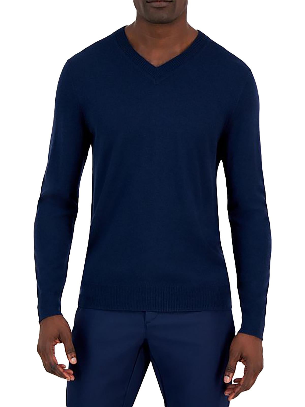 Alfani Mens Ribbed Trim Extra Fine Merino Wool V-Neck Sweater