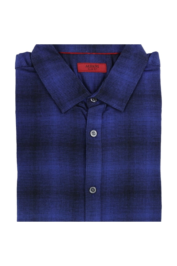 Mens Slim Brushed Button Up Shirt, Blue, Large