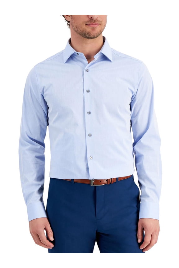 Mens Slim Fit 2 Way Stretch Performance Dress Shirt Light Blue 34-35