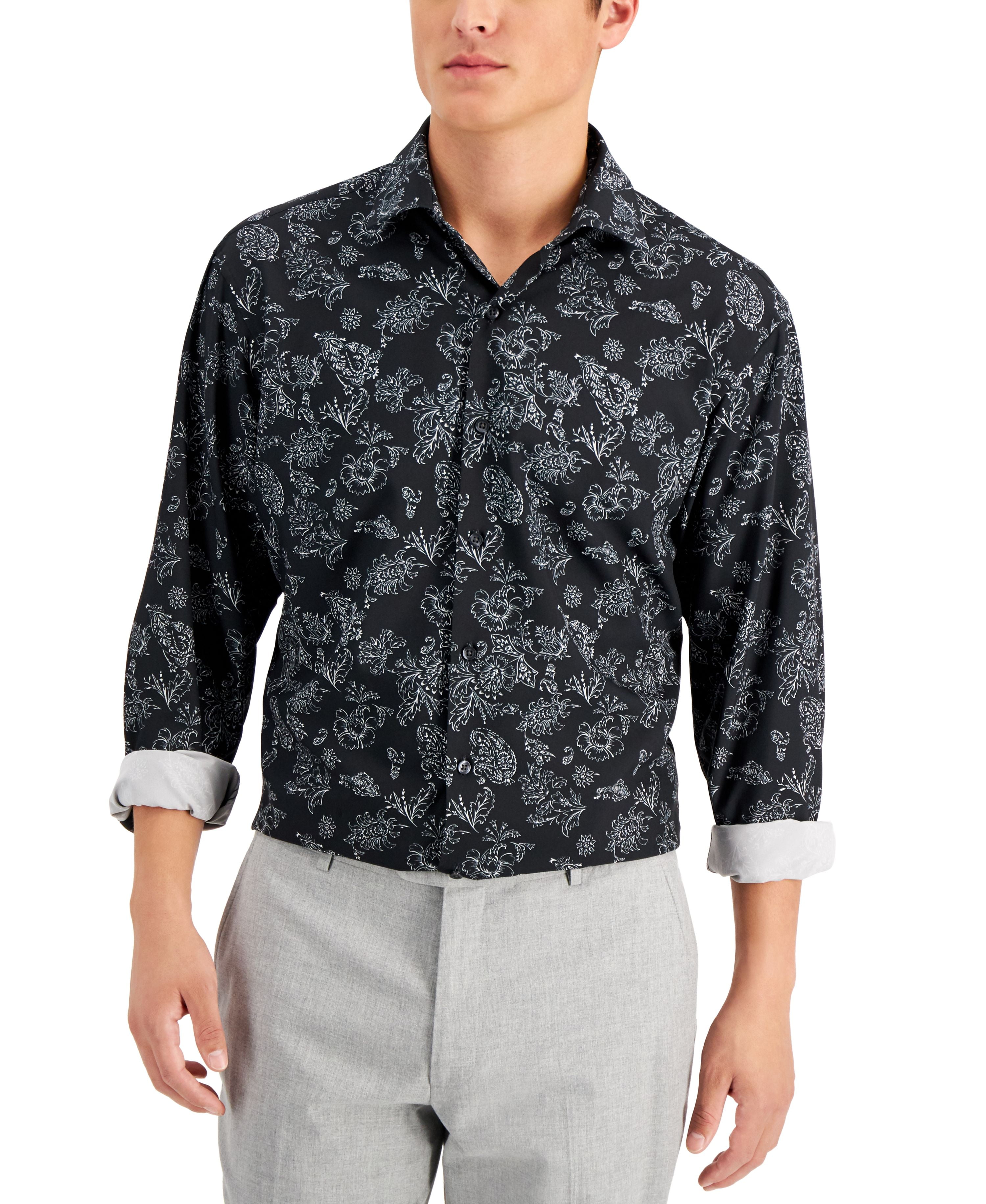 alfani black dress shirt Alfani Men's Slim-Fit Black Long Sleeve Dress Shirt Size 15-15.5 32/33