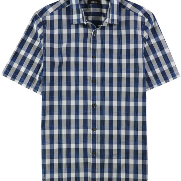 Alfani Mens Slim Fit Checked Button Up Shirt, Blue, Small