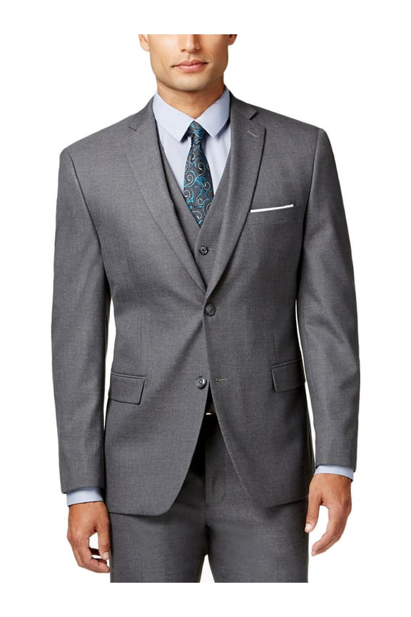 Mens Slim Fit Notch Lapel Two-Button Blazer Gray 40L