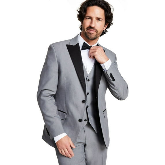 Alfani Men's Slim Fit Suit Separate Tuxedo Jacket Blazer Gray Black B4HP $360 (44,Long)