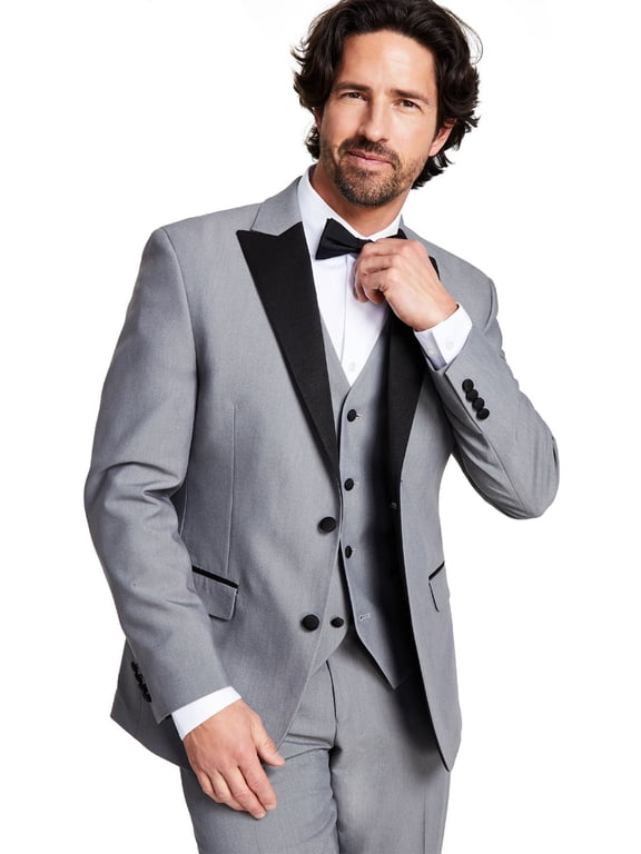 Men's Slim Fit Suit Separate Tuxedo Jacket Blazer Gray Black B4HP $360 (44,Long)