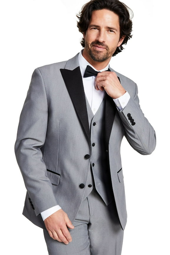 Men's Slim Fit Suit Separate Tuxedo Jacket Blazer Gray Black B4HP $360 (44,Long)