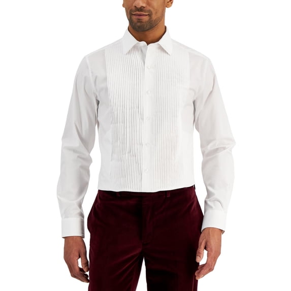 Alfani Mens Slim Fit Pleated Button-Down Shirt