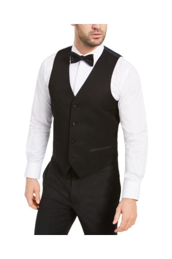Mens Slim fit Button-Up Suit Vest XL Black Solid Stretch