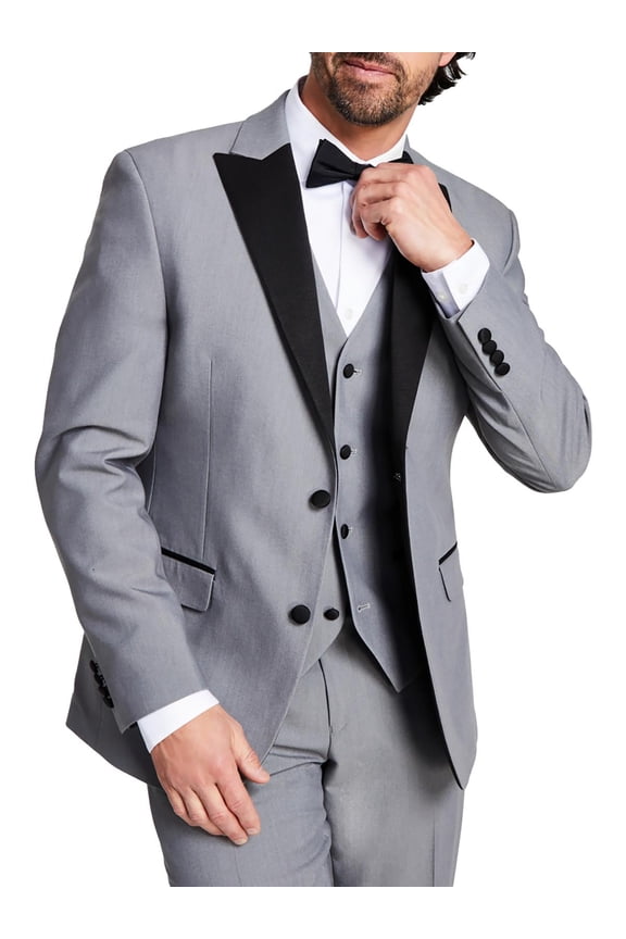 Men's Slim Fit Suit Separate Tuxedo Jacket Blazer Gray Black B4HP $360 (46,Regular)